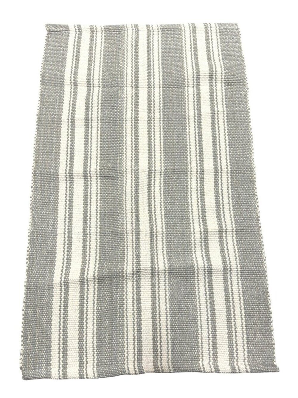 Gray & White Striped Cotton Rug 27" x 43" Made In India New